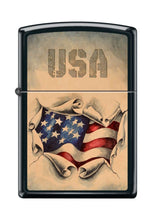 Load image into Gallery viewer, Zippo Lighter- USA Flag Breakthrough Black Matte Windproof Lighter #Z5194
