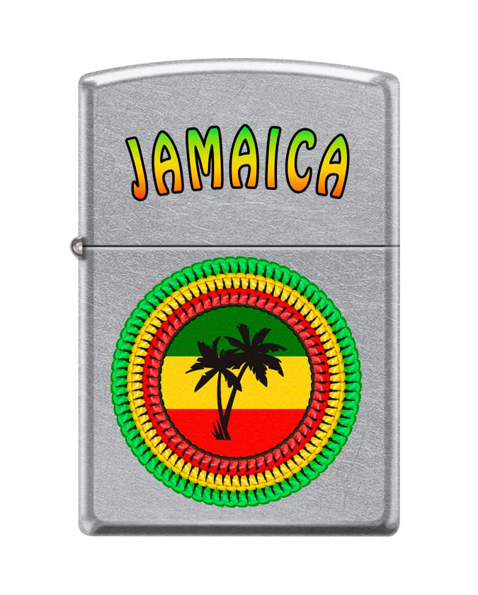 Zippo Lighter-Personalized Custom Message Engraved on Backside Jamaica - Knitted Palms Street Chrome Windproof Lighter #Z5396