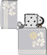 Load image into Gallery viewer, Zippo Laser 360° Clover Design High Polish Chrome Pocklet Lighter
