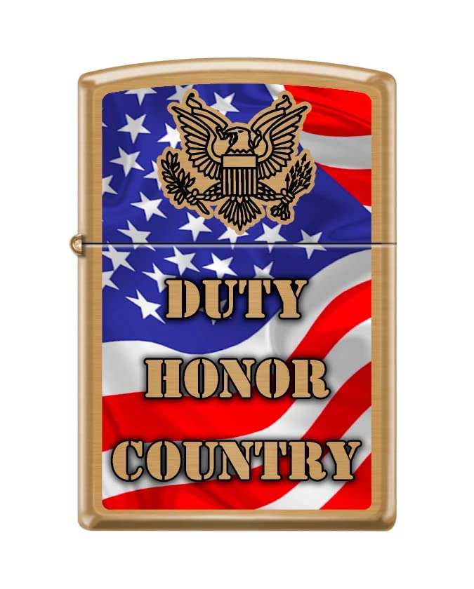 Zippo Lighter-Personalized Custom Message Engraved on Backside Duty Honor Country Brushed Brass Windproof Lighter #Z5505