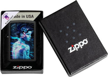 Load image into Gallery viewer, Zippo Black Light Cyber Woman Design Black Matte Pocket Lighter
