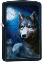 Load image into Gallery viewer, Zippo Lighter- Wolf and Moon Night Black Matte Windproof Lighter #Z432
