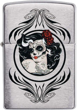 Load image into Gallery viewer, Zippo Day of The Dead Girl Design Brushed Chrome Pocket Lighter, One Size
