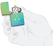 Load image into Gallery viewer, Zippo Assassin's Creed Valhalla Logo High Polish Teal Pocket Lighter

