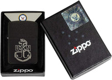 Load image into Gallery viewer, Zippo U.S. Navy Anchor Replica Black Crackle Pocket Lighter
