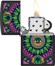 Load image into Gallery viewer, Zippo Black Light Cannabis Pattern Design Black Matte Pocket Lighter
