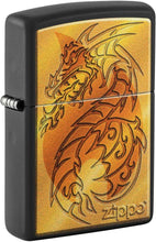 Load image into Gallery viewer, Zippo Flame and Dragon Black Matte Pocket Lighter
