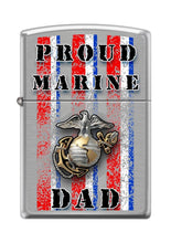 Load image into Gallery viewer, Zippo Lighter- Marine Corps USMC Proud Dad Brushed Chrome Lighter #Z5131

