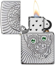 Load image into Gallery viewer, Zippo Armor Sugar Skull Design High Polish Chrome Emblem Attached Pocket Lighter
