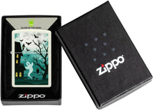 Load image into Gallery viewer, Zippo Lighter - Personalized Custom Message Engraved on Backside for Ghost Owl Scary Spooky Halloween Design - Glow-in-The-Dark Green Windproof Pocket Lighter 48727
