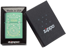 Load image into Gallery viewer, Zippo Follow Your Way Compass Design High Polish Green Pocket Lighter
