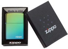 Load image into Gallery viewer, Zippo Lighter - Personalized Message Engraved on Backside Colored Windproof Lighter Teal Zippo Logo 49191ZL
