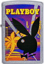 Load image into Gallery viewer, Zippo Playboy Rabbit Head Palm Tree Design Street Chrome Pocket Lighter
