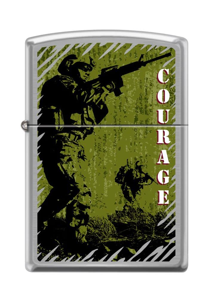 Zippo Lighter - Personalized Custom Message Engraved on Backside for Courage Soldier Brushed Chrome #Z5172